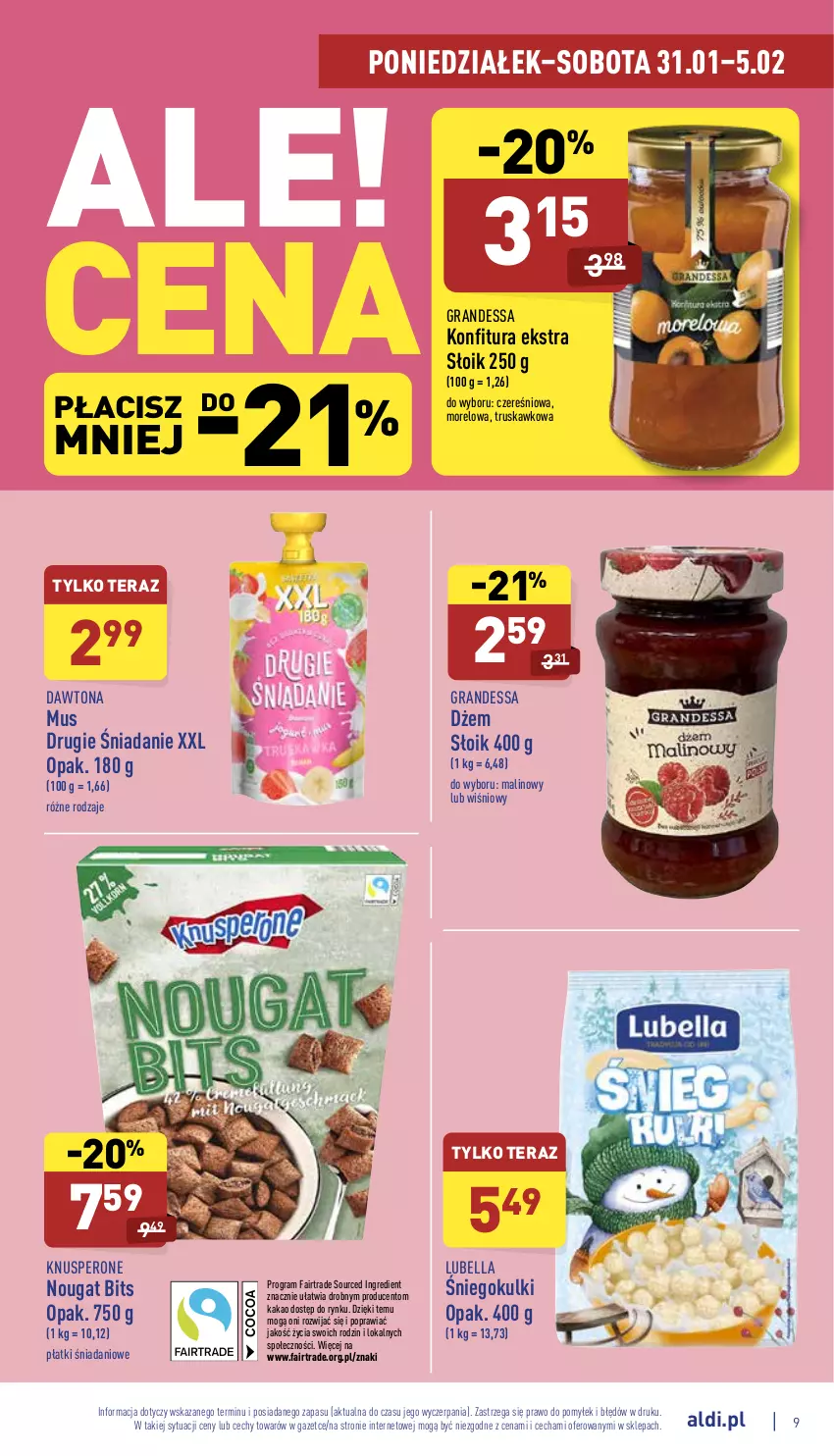 Gazetka promocyjna Aldi - Katalog spożywczy - ważna 31.01 do 05.02.2022 - strona 9 - produkty: Bell, Bella, Danio, Dawtona, Dżem, Fa, Gra, Kakao, Konfitura, Lubella, Mus, Tera