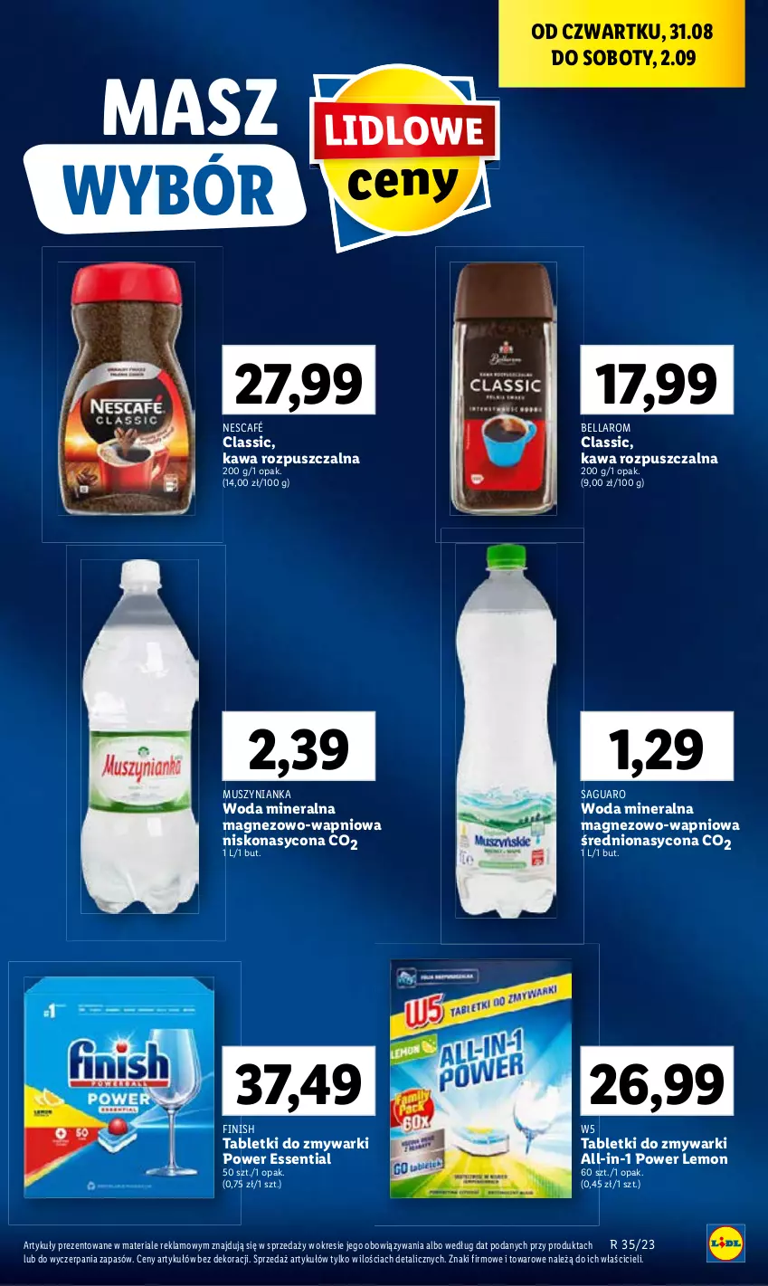 Gazetka promocyjna Lidl - GAZETKA - ważna 31.08 do 02.09.2023 - strona 27 - produkty: Bell, Bella, Finish, Mus, Muszynianka, Nescafé, Tablet, Tabletki do zmywarki, Woda, Woda mineralna, Zmywarki