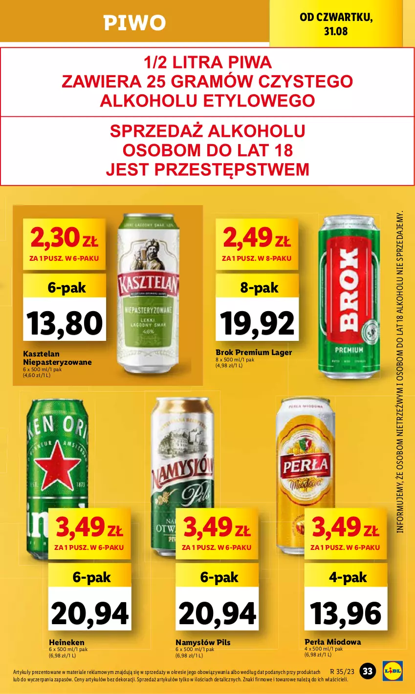 Gazetka promocyjna Lidl - GAZETKA - ważna 31.08 do 02.09.2023 - strona 47 - produkty: Heineken, Kasztelan, Piwo