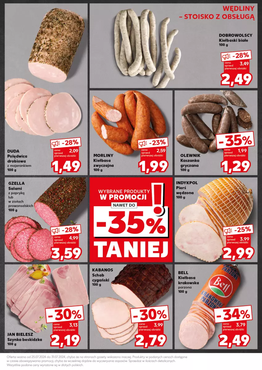 Gazetka promocyjna Kaufland - Kaufland - ważna 29.07 do 31.07.2024 - strona 19 - produkty: Bell, Duda, Gry, Kabanos, Kasza, Kaszanka, Kiełbasa, Kiełbasa krakowska, Kiełbaski białe, Morliny, Olewnik, Polędwica, Salami, Salami z papryką, Szynka