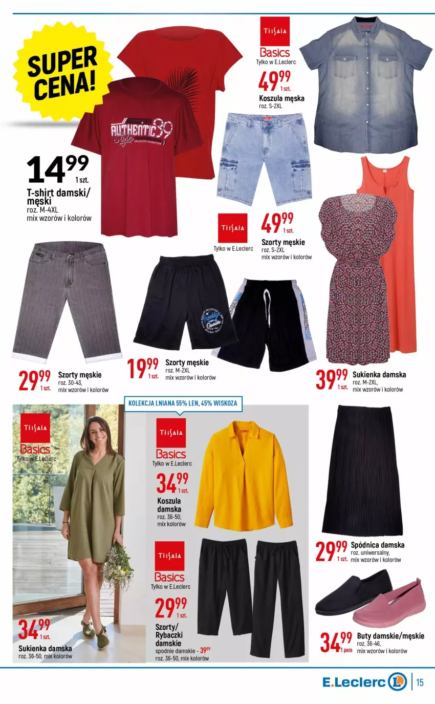 Gazetka promocyjna E Leclerc - ważna 14.06 do 26.06.2022 - strona 15 - produkty: Buty, Kosz, Koszula, Ryba, Spódnica, Spodnie, Sukienka, Szorty, T-shirt