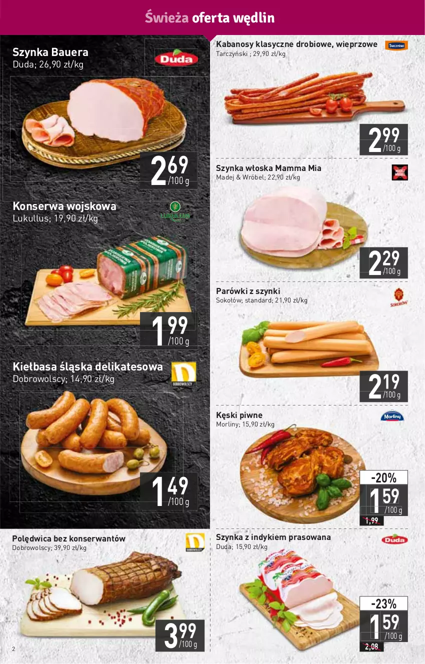 Gazetka promocyjna Stokrotka - Market - ważna 24.02 do 02.03.2022 - strona 2 - produkty: Duda, HP, Kabanos, Kęski piwne, Kiełbasa, Kiełbasa śląska, Morliny, Parówki, Parówki z szynki, Polędwica, Ser, Sok, Sokołów, Szynka, Tarczyński