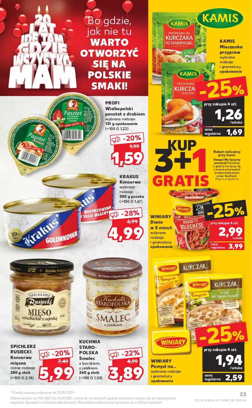 Gazetka promocyjna Kaufland - OFERTA TYGODNIA - ważna 09.09 do 15.09.2021 - strona 23 - produkty: Gra, Kamis, Krakus, Kuchnia, Kuchnia Staropolska, Pasztet, Rama, Ser, Smalec, Spichlerz Rusiecki, Waga, Winiary