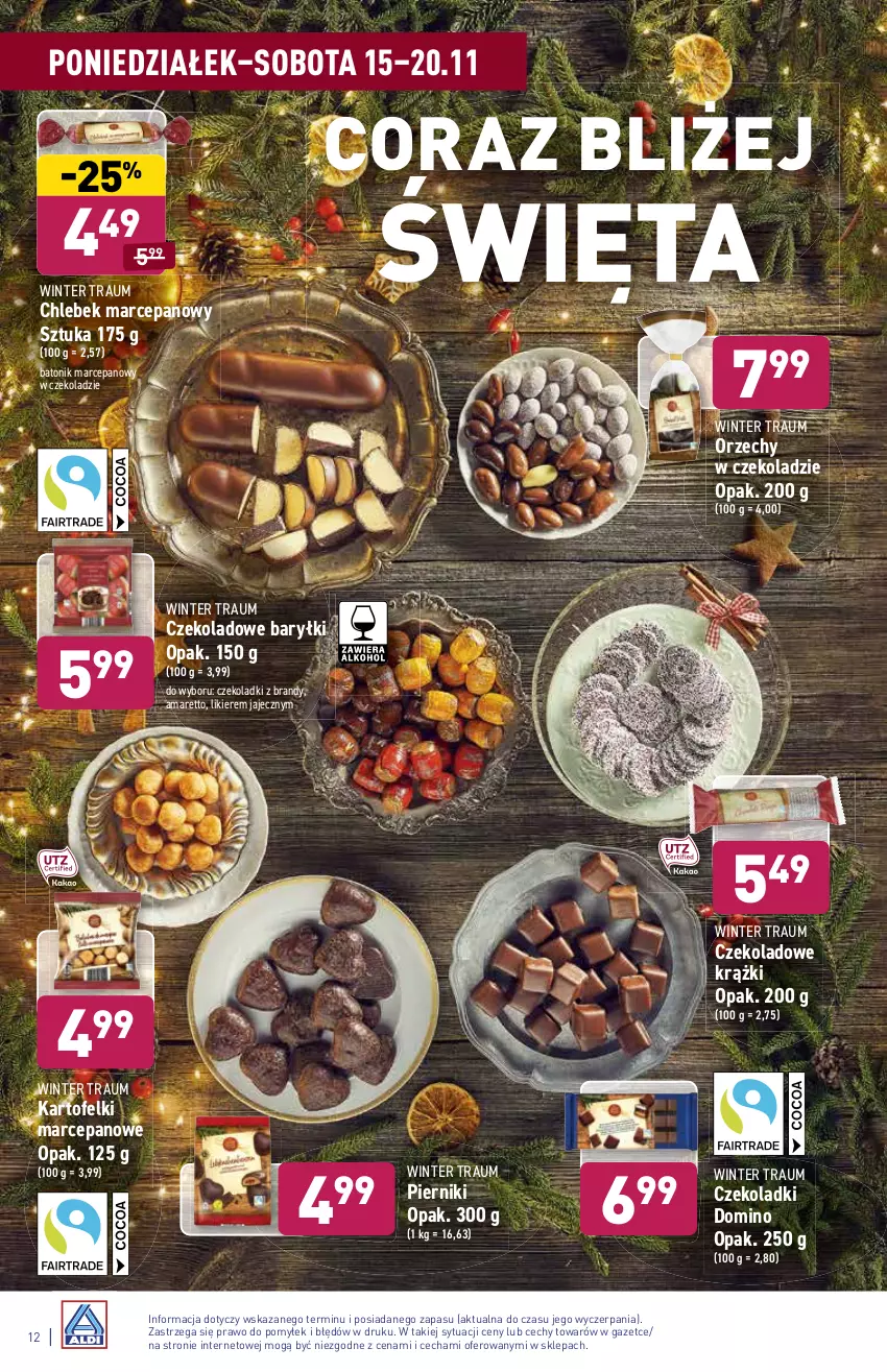 Gazetka promocyjna Aldi - ważna 15.11 do 20.11.2021 - strona 12 - produkty: Baryłki, Baton, Brandy, Chleb, Kartofelki marcepanowe, Likier, Orzechy w czekoladzie, Piernik, Tonik