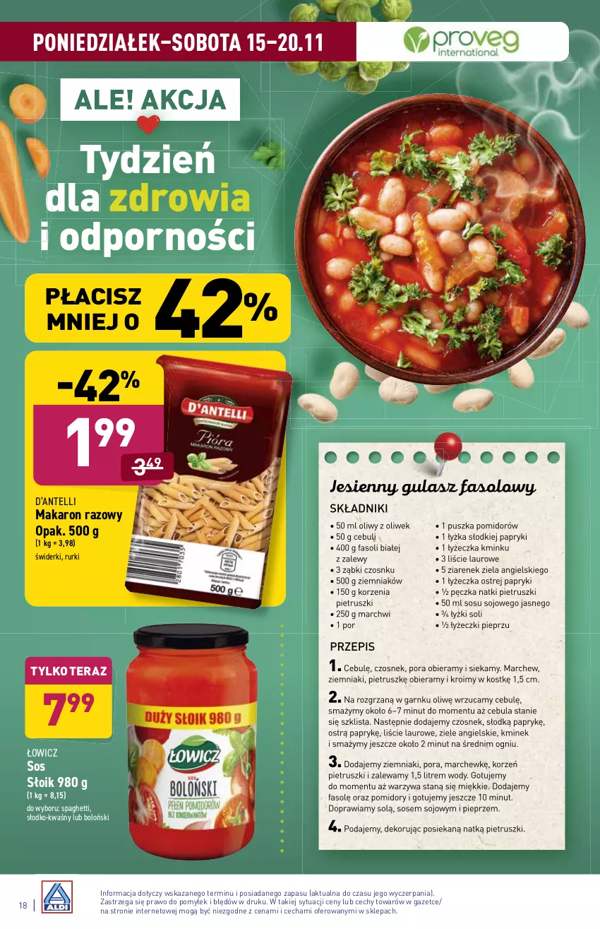 Gazetka promocyjna Aldi - ważna 15.11 do 20.11.2021 - strona 18 - produkty: Cebula, Czosnek, Fa, Kminek, Laur, Makaron, Pieprz, Pomidory, Por, Rurki, Sos, Spaghetti, Tera, Warzywa, Ziele angielskie, Ziemniaki