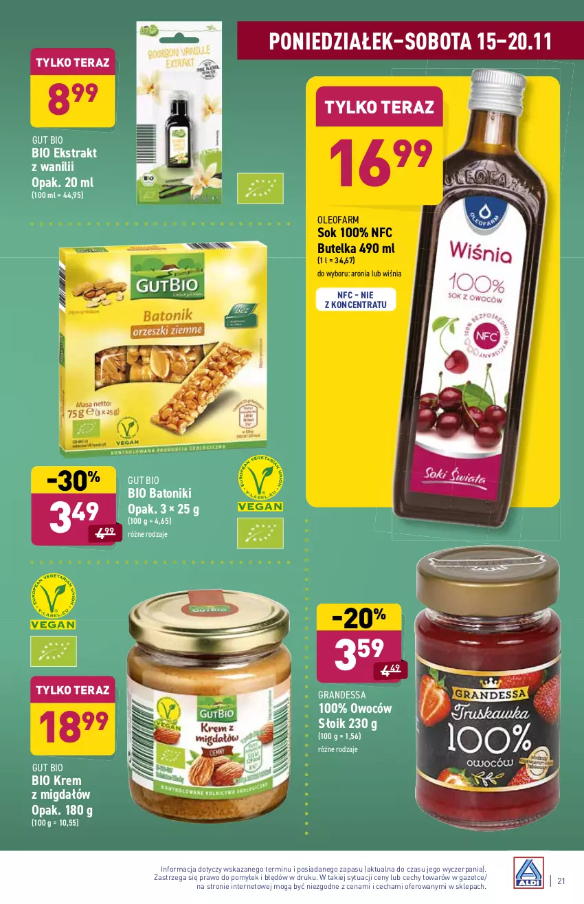 Gazetka promocyjna Aldi - ważna 15.11 do 20.11.2021 - strona 21 - produkty: Aronia, Baton, Bio Batonik, Fa, Gra, Oleo, Oleofarm, Sok, Tera, Tonik