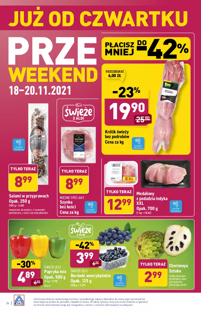 Gazetka promocyjna Aldi - ważna 15.11 do 20.11.2021 - strona 26 - produkty: Budyń, Królik, Lion, Mięsne specjały, Mus, Papryka, Salami, Szynka, Tera