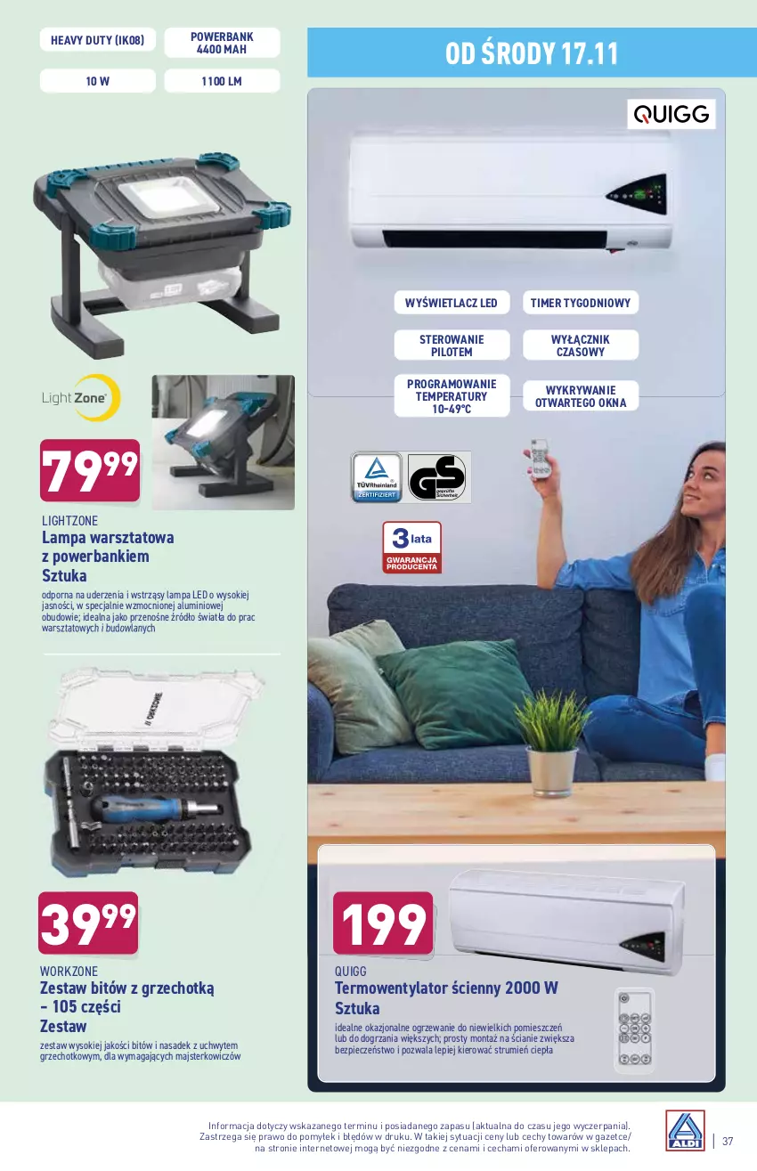 Gazetka promocyjna Aldi - ważna 15.11 do 20.11.2021 - strona 37 - produkty: Bitów z grzechotką, Gra, Lampa, Lampa LED, Ogrzewanie, Piec, Por, Powerbank, Rum, Sok, Termowentylator