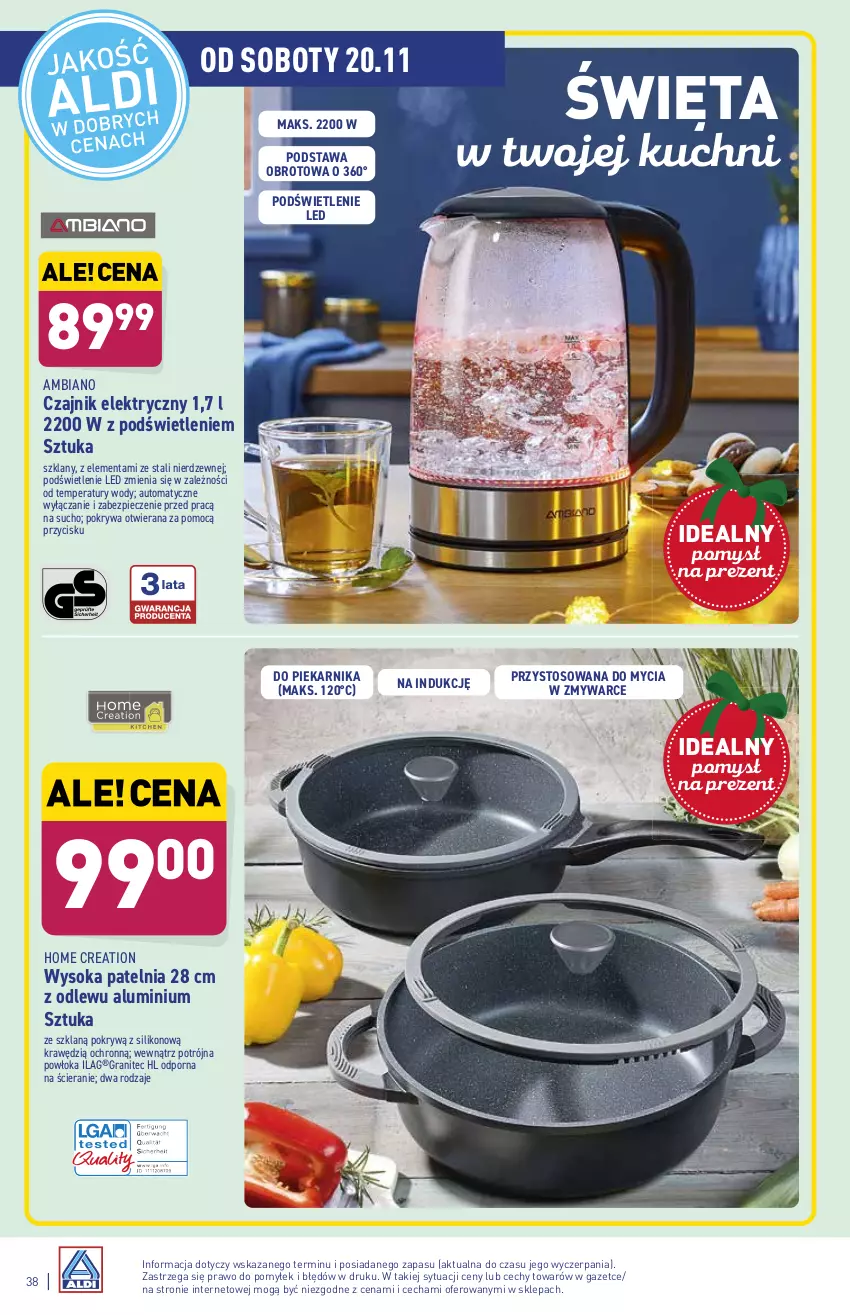 Gazetka promocyjna Aldi - ważna 15.11 do 20.11.2021 - strona 38 - produkty: Czajnik, Czajnik elektryczny, Gra, Patelnia, Piec, Piekarnik, Pokrywa, Por, Sok