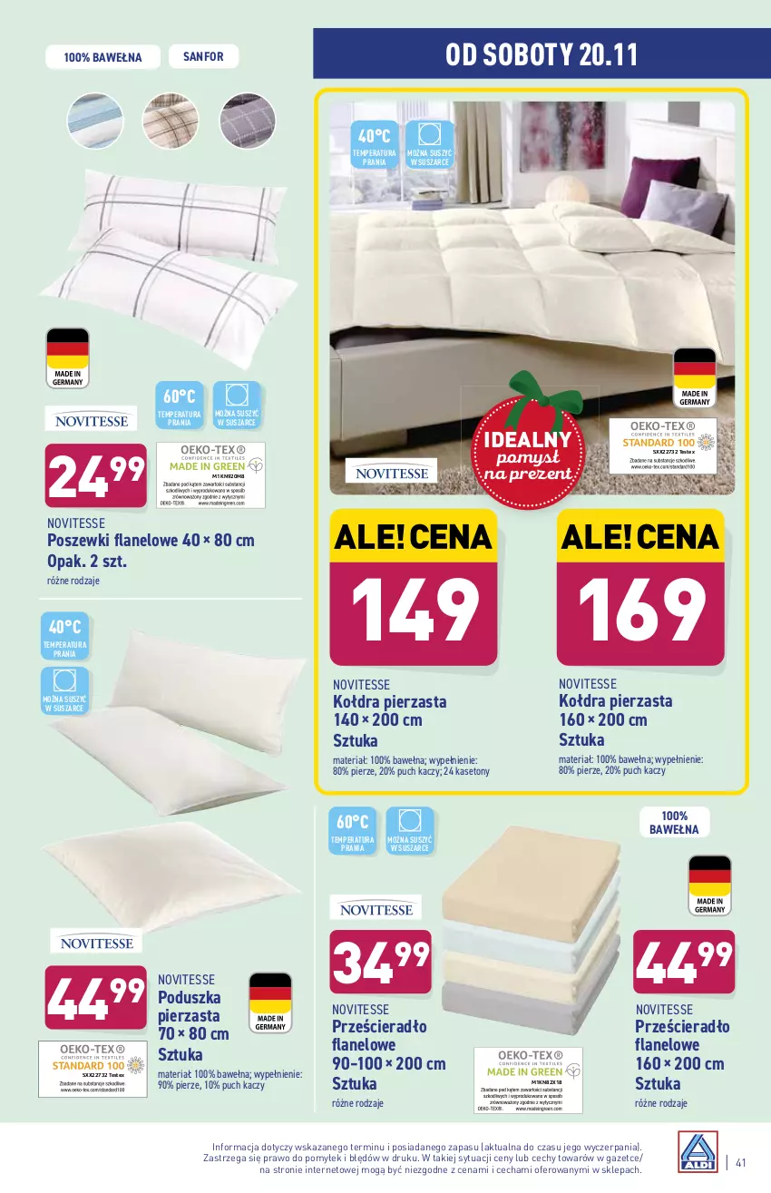 Gazetka promocyjna Aldi - ważna 15.11 do 20.11.2021 - strona 41 - produkty: Kołdra, Poduszka, Prześcieradło, Wełna