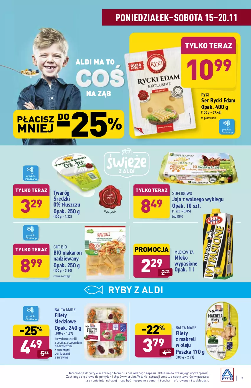 Gazetka promocyjna Aldi - ważna 15.11 do 20.11.2021 - strona 7 - produkty: Balta Mare, Edam, Jaja, Jaja z wolnego wybiegu, Makaron, Mleko, Mlekovita, Olej, Rycki Edam, Ser, Tera, Twaróg