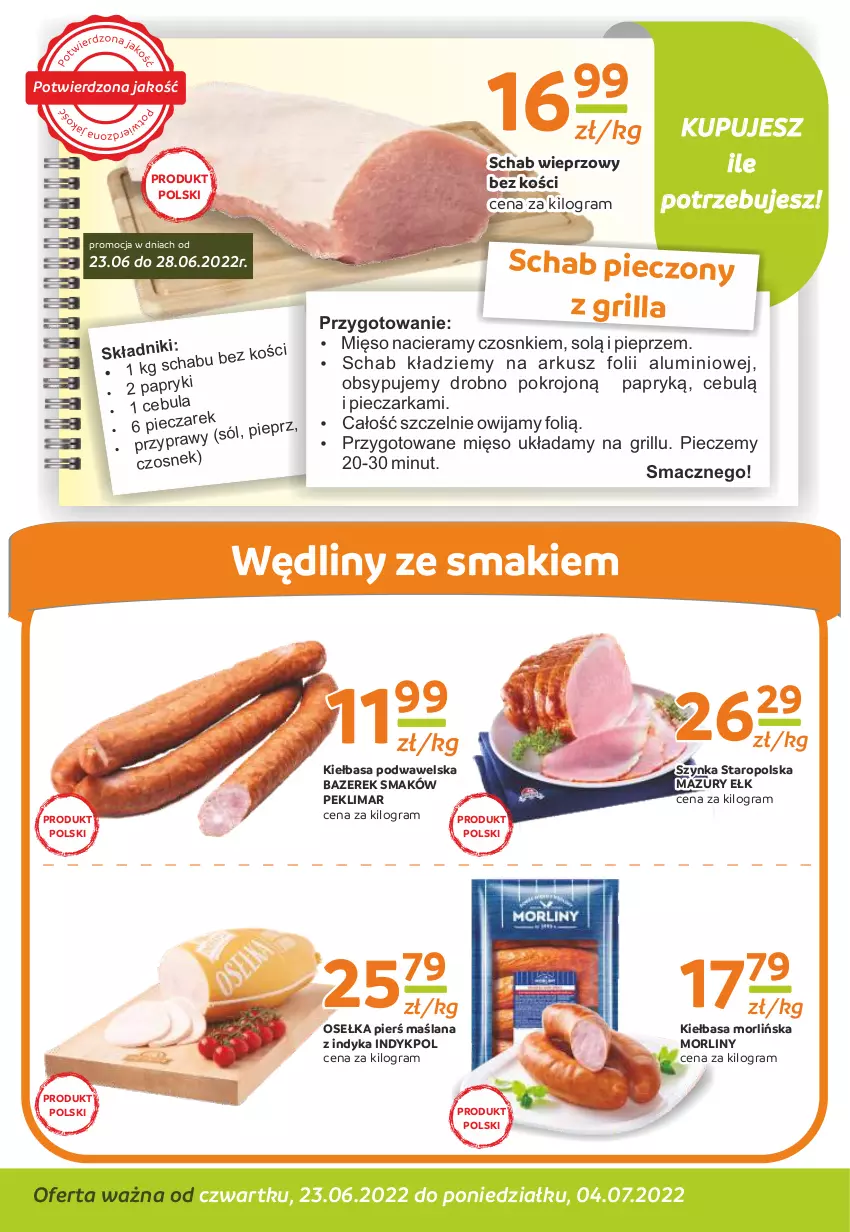 Gazetka promocyjna Gama - Gazetka Gama - ważna 04.07.2022 do 23.06.2023 - strona 2 - produkty: Czosnek, Gra, Grill, Kiełbasa, Kiełbasa podwawelska, LANA, Mięso, Morliny, Piec, Pieczarka, Pieprz, Schab pieczony, Schab wieprzowy, Sól, Szynka, Wawel