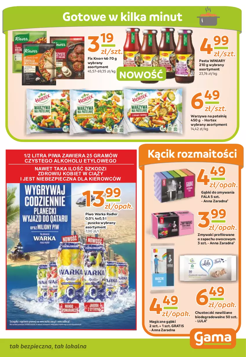 Gazetka promocyjna Gama - Gazetka Gama - ważna 04.07.2022 do 23.06.2023 - strona 9 - produkty: Chusteczki, Fa, Gra, Hortex, Knorr, Piec, Piwa, Piwo, Radler, Warka, Warzywa, Winiary