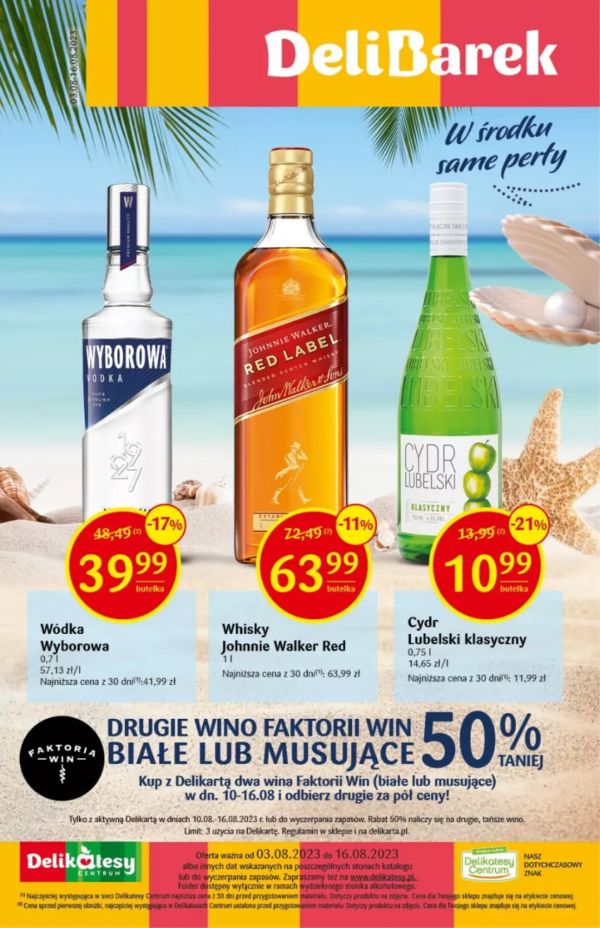 Gazetka promocyjna Delikatesy Centrum - DeliBarek DC30/31 - ważna 03.08 do 16.08.2023 - strona 1 - produkty: Fa, Johnnie Walker, Mus, Rama, Rum, Whisky, Wino, Wódka, Wyborowa