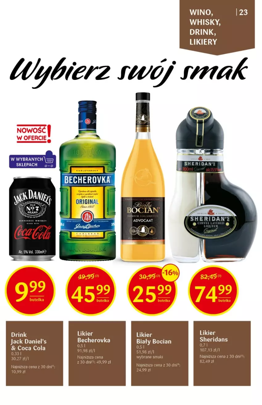 Gazetka promocyjna Delikatesy Centrum - DeliBarek DC30/31 - ważna 03.08 do 16.08.2023 - strona 23 - produkty: Biały Bocian, Gin, Jack Daniel's, Likier, Sheridan's, Whisky, Wino