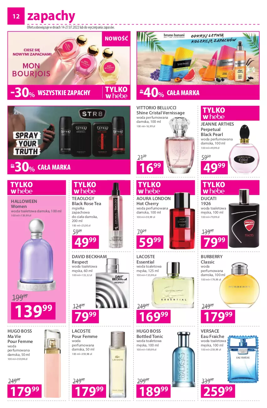 Gazetka promocyjna Hebe - Gazetka - ważna 14.07 do 27.07.2022 - strona 12 - produkty: Bell, Burberry, David Beckham, Ducati, Hugo Boss, Lack, Lacoste, Perfum, Versace, Woda, Woda perfumowana, Woda toaletowa