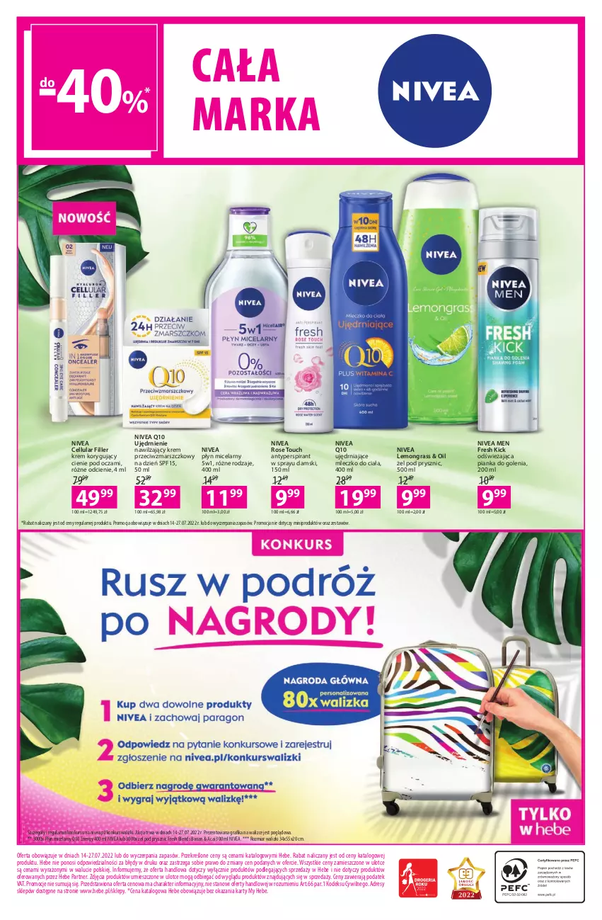 Gazetka promocyjna Hebe - Gazetka - ważna 14.07 do 27.07.2022 - strona 16 - produkty: Antyperspirant, Dres, Gra, Grafika, Krem przeciwzmarszczkowy, Mars, Mleczko, Mleczko do ciała, Nivea, Nivea Men, Nivea Q10, Pianka do golenia, Płyn micelarny