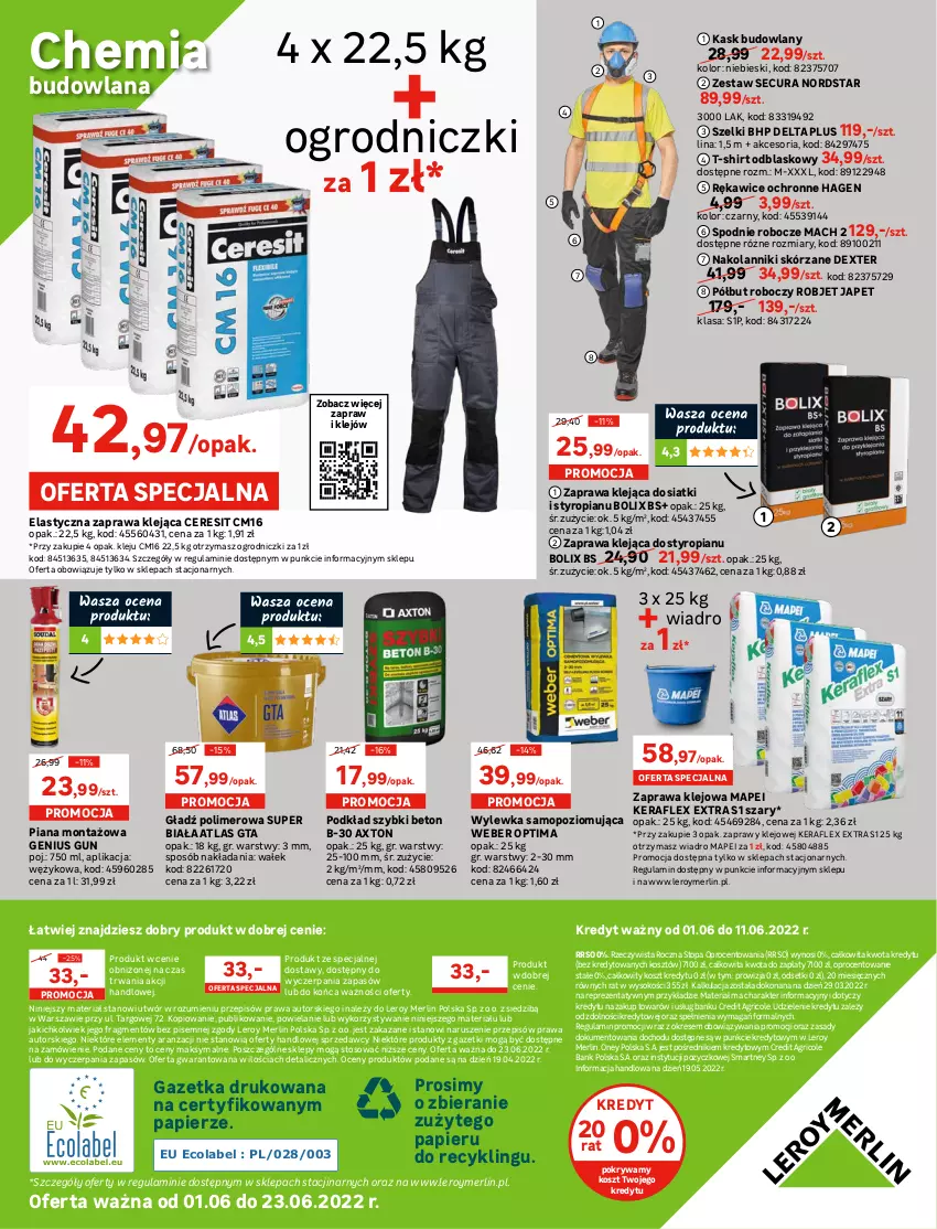 Gazetka promocyjna Leroy Merlin - Gazetka Leroy Merlin - ważna 01.06 do 23.06.2022 - strona 24 - produkty: Ceresit, Gładź polimerowa, HP, Kask, Klej, Kosz, LANA, Mop, Optima, Papier, Podkład, Pokrywa, Rękawice, Rękawice ochronne, Sok, Spodnie, Sprzedawcy, T-shirt, Top, Wałek, Wiadro, Wylewka samopoziomująca, Zaprawa klejowa