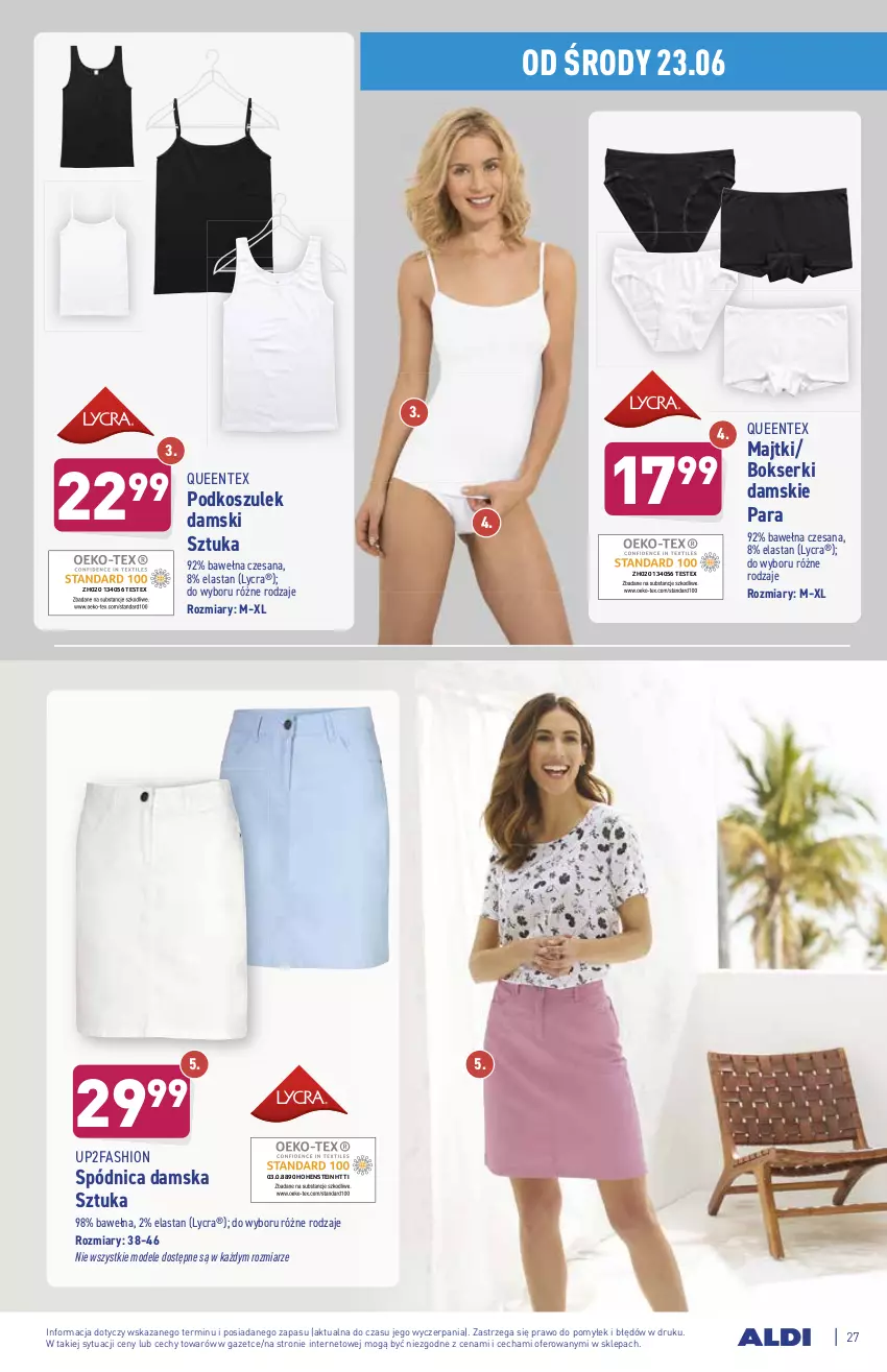 Gazetka promocyjna Aldi - ważna 21.06 do 26.06.2021 - strona 27 - produkty: Bokserki, Fa, Kosz, Majtki, Podkoszulek, Queentex, Ser, Spódnica, Wełna