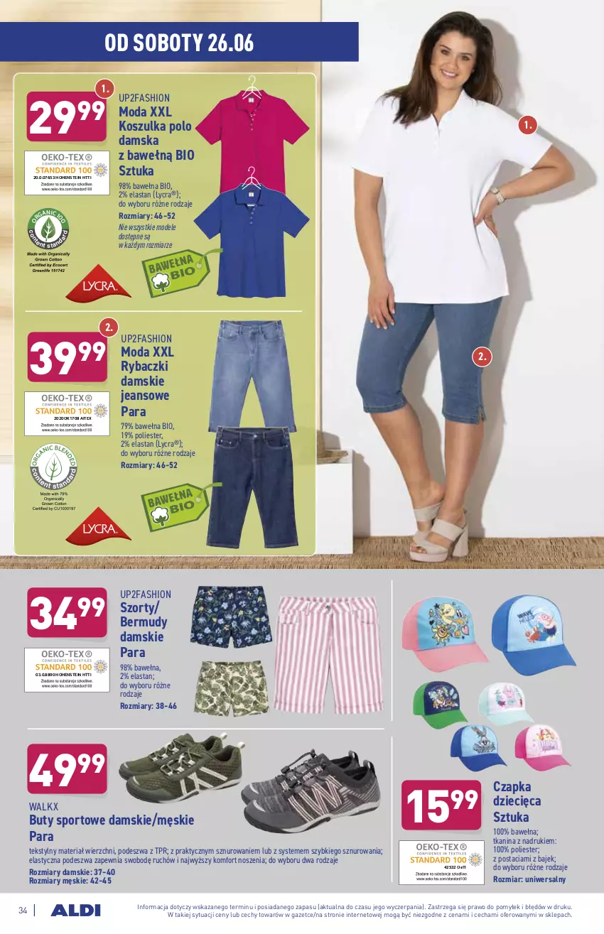 Gazetka promocyjna Aldi - ważna 21.06 do 26.06.2021 - strona 34 - produkty: Bermudy, Buty, Czapka, Dzieci, Fa, Kosz, Koszulka, Moda, Por, Ryba, Sport, Szorty, Wełna