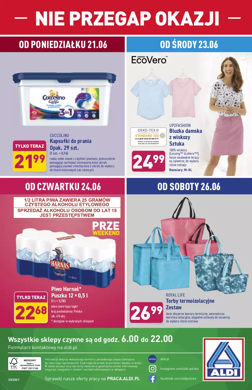 Gazetka promocyjna Aldi - ważna 21.06 do 26.06.2021 - strona 36 - produkty: Coccolino, Fa, Gra, Harnaś, Kapsułki do prania, Piwa, Piwo, Piwo jasne, Tera, Uchwyty