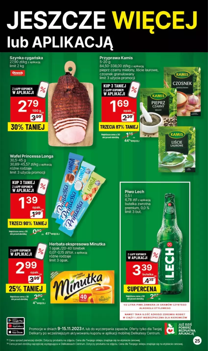 Gazetka promocyjna Delikatesy Centrum - Gazetka DC44 czw-sr - ważna 09.11 do 15.11.2023 - strona 25 - produkty: Czosnek, Czosnek granulowany, Gra, Herbata, Kamis, Laur, Mobil, Piec, Pieprz, Piwa, Piwo, Princessa, Rum, Szynka, Szynka cygańska