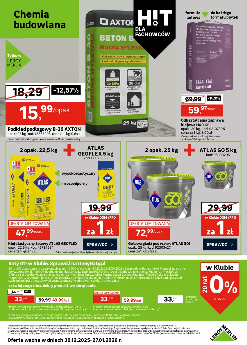 Gazetka promocyjna Leroy Merlin - Gazetka Leroy Merlin - ważna 30.12.2025 do 27.01.2026 - strona 30 - produkty: Fa, Geoflex, Klej, Klej elastyczny, Kosz, LANA, Podkład, Podkład podłogowy, Por, Sok, Sprzedawcy, Top, Wałek, Zaprawa klejowa