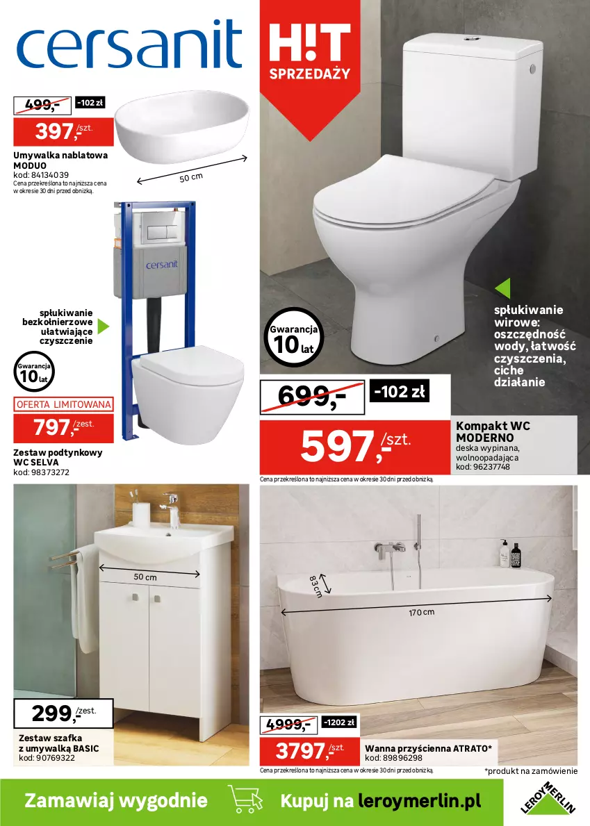 Gazetka promocyjna Leroy Merlin - Gazetka Leroy Merlin - ważna 30.12.2025 do 27.01.2026 - strona 9 - produkty: Kompakt WC, Szafka, Umywalka, Wanna, Zestaw natryskowy, Zestaw podtynkowy WC