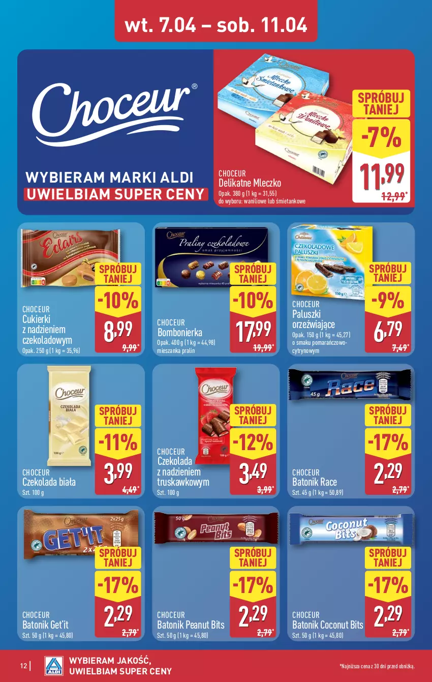 Gazetka promocyjna Aldi - Pełna oferta - ważna 07.04 do 11.04.2026 - strona 12 - produkty: Baton, Cukier, Cukierki, Czekolada, Mleczko, Tonik