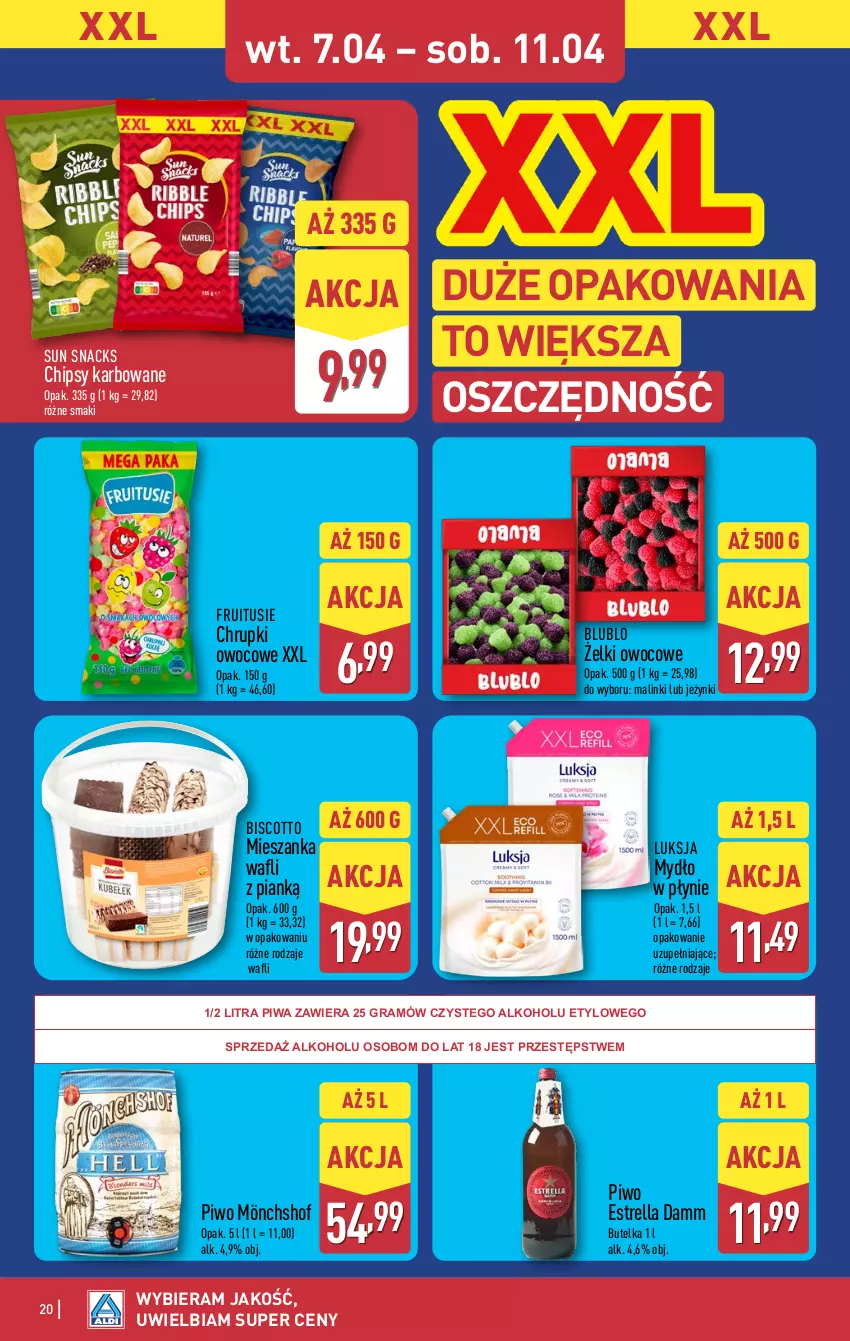 Gazetka promocyjna Aldi - Pełna oferta - ważna 07.04 do 11.04.2026 - strona 20 - produkty: Chipsy, Chrupki, Gra, Luksja, Mydło, Mydło w płynie, Piwa, Piwo