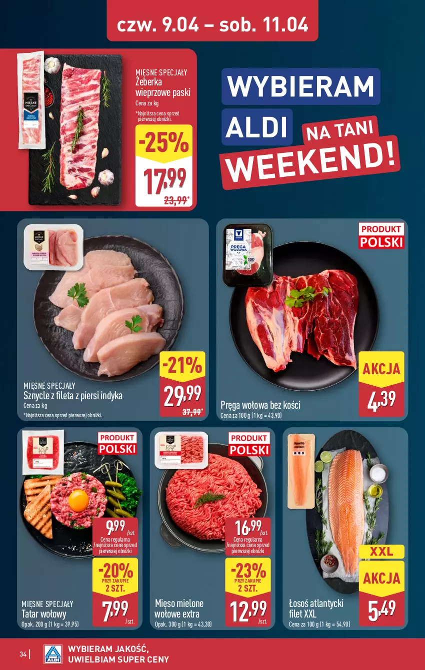 Gazetka promocyjna Aldi - Pełna oferta - ważna 07.04 do 11.04.2026 - strona 34 - produkty: Mięsne specjały, Mięso, Mięso mielone, Pręga wołowa, Tatar wołowy