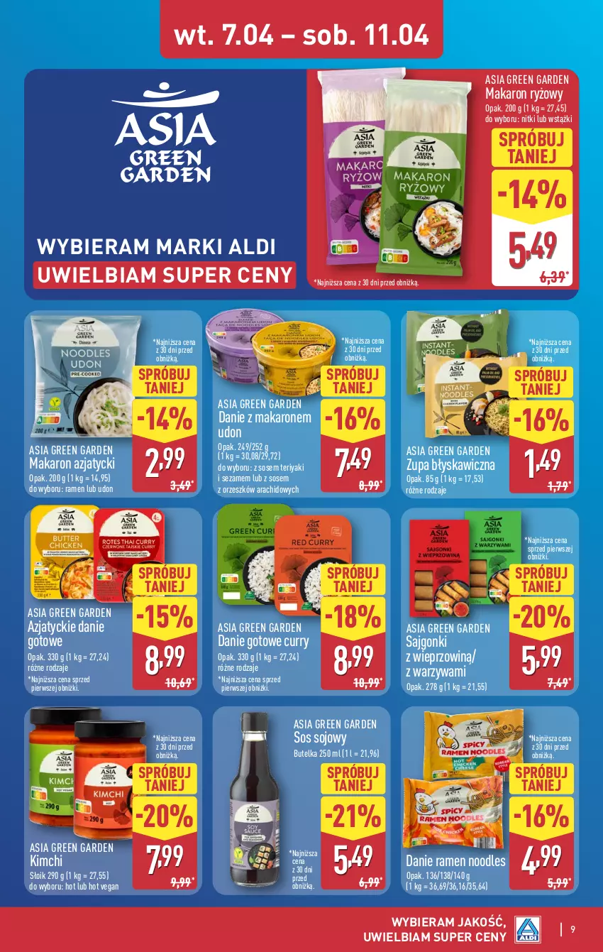Gazetka promocyjna Aldi - Pełna oferta - ważna 07.04 do 11.04.2026 - strona 9 - produkty: Danie gotowe, Makaron, Makaron ryżowy, Ryż, Sajgonki, Sezam, Sos, Sos sojowy, Warzywa, Zupa