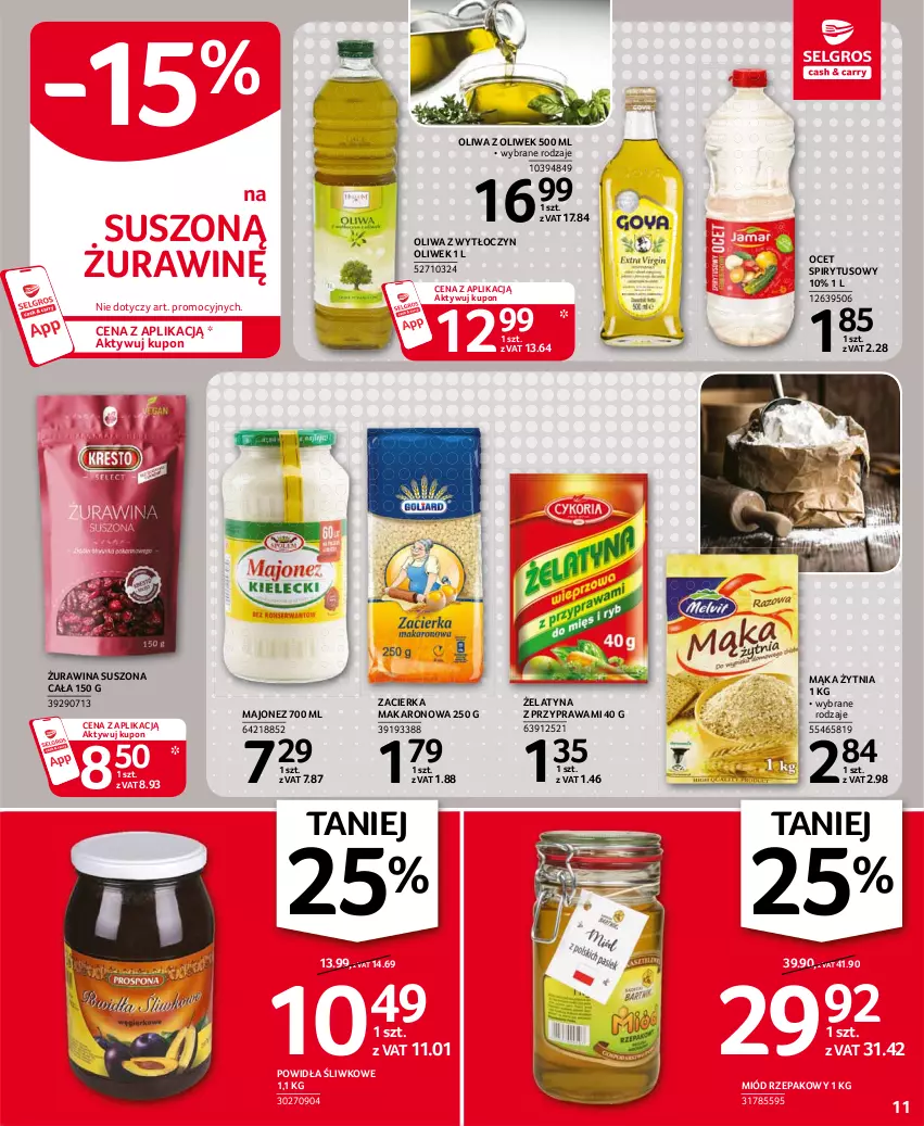 Gazetka promocyjna Selgros - Oferta spożywcza - ważna 18.02 do 24.02.2021 - strona 11 - produkty: Majonez, Mąka, Makaron, Miód, Ocet, Oliwa z oliwek, Zacierka