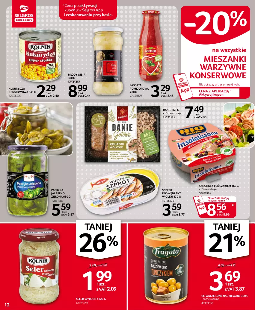 Gazetka promocyjna Selgros - Oferta spożywcza - ważna 18.02 do 24.02.2021 - strona 12 - produkty: Imbir, Kukurydza, Kukurydza konserwowa, LG, Olej, Oliwki, Oliwki zielone, Papryka, Sałat, Sałatka, Ser, Szprot, Tuńczyk