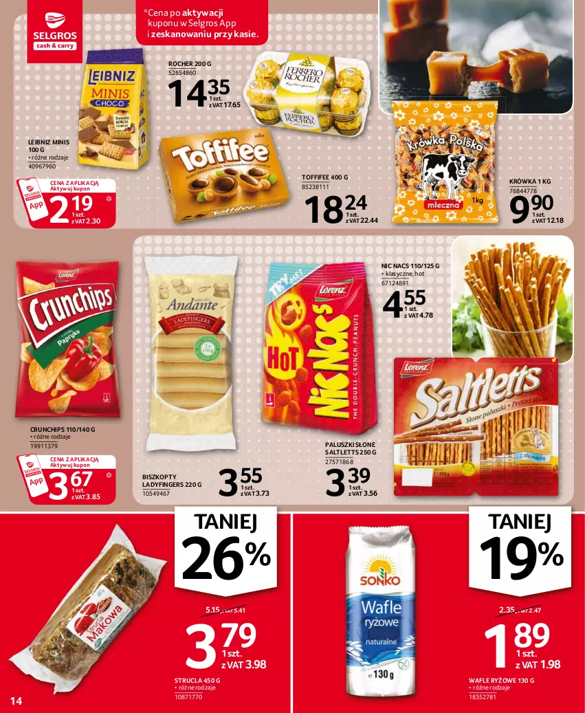 Gazetka promocyjna Selgros - Oferta spożywcza - ważna 18.02 do 24.02.2021 - strona 14 - produkty: Biszkopty, Crunchips, LG, Ryż, Strucla, Toffifee, Wafle