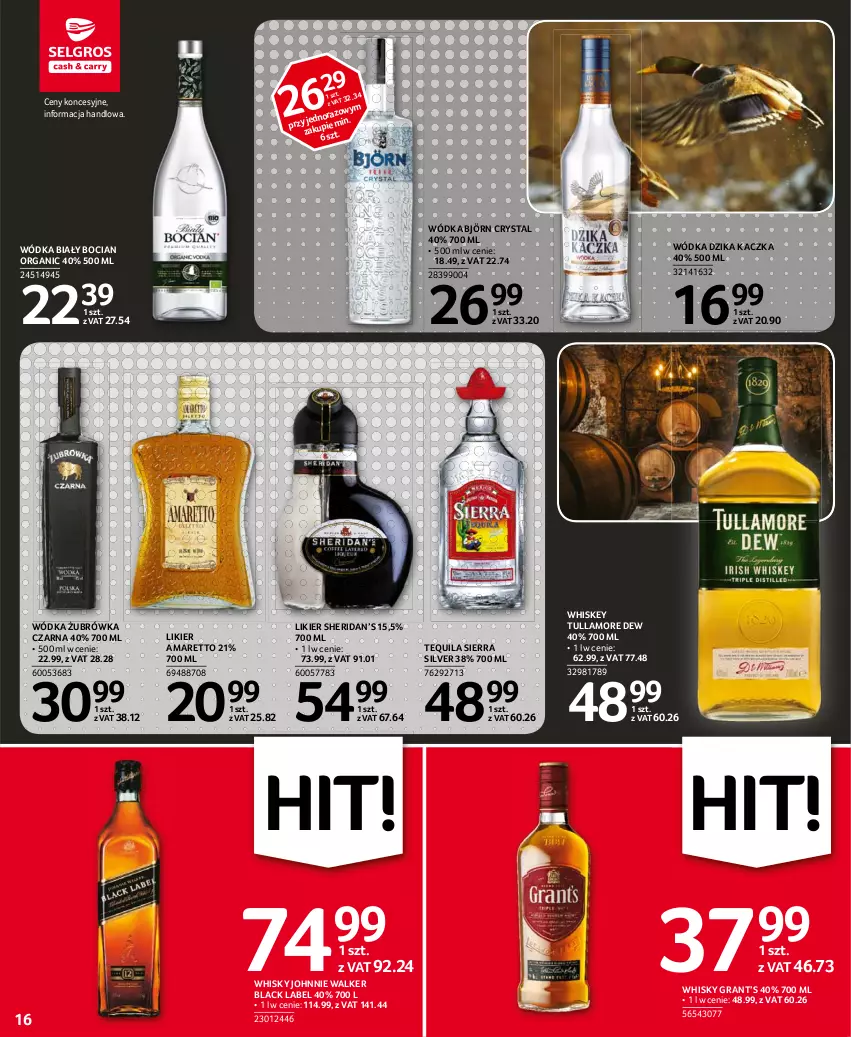 Gazetka promocyjna Selgros - Oferta spożywcza - ważna 18.02 do 24.02.2021 - strona 16 - produkty: Biały Bocian, Gra, Johnnie Walker, Kaczka, Lack, Likier, Tequila, Tullamore Dew, Whiskey, Whisky, Wódka