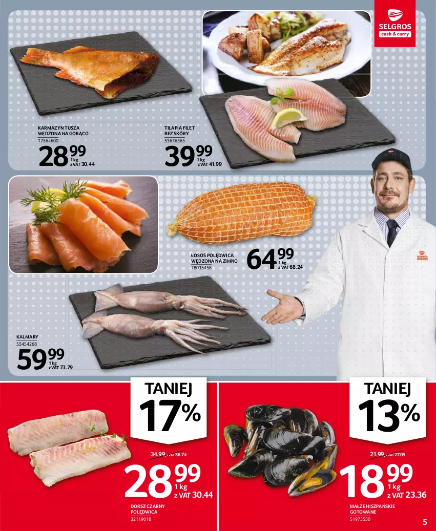 Gazetka promocyjna Selgros - Oferta spożywcza - ważna 18.02 do 24.02.2021 - strona 5 - produkty: Dorsz, Kalmar, Kalmary, Karmazyn tusza, Małże, Polędwica, Tilapia, Tusz