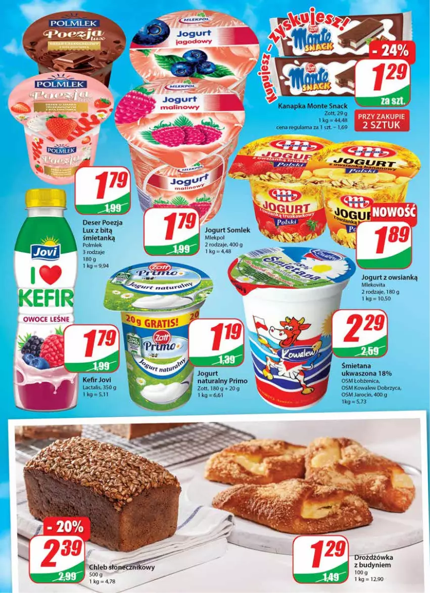 Gazetka promocyjna Dino - Gazetka - ważna 18.08 do 24.08.2021 - strona 12 - produkty: Chleb, Deser, Jogurt, Kefir, Mleko, Monte, Polmiek, Ser, Zott