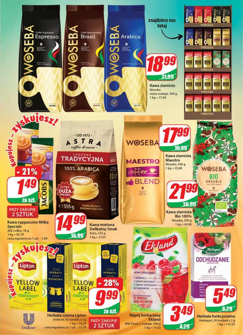 Gazetka promocyjna Dino - Gazetka - ważna 18.08 do 24.08.2021 - strona 5 - produkty: BIC, Cappuccino, Fa, Herbapol, Herbata, Herbata czarna, Kawa, Kawa mielona, Kawa ziarnista, Lipton, Milka, Napój, Woseba