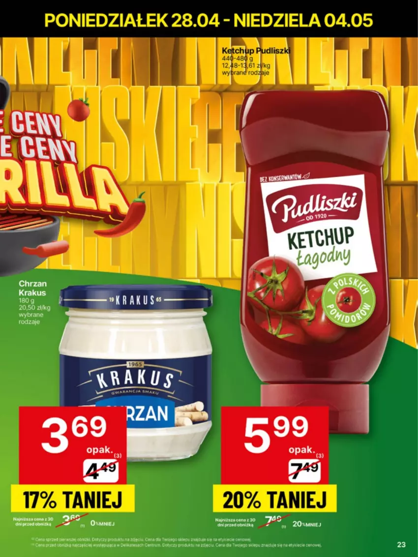Gazetka promocyjna Delikatesy Centrum - Franczyza DC18 Poniedziałek - ważna 28.04 do 04.05.2025 - strona 23 - produkty: Chrzan, Krakus