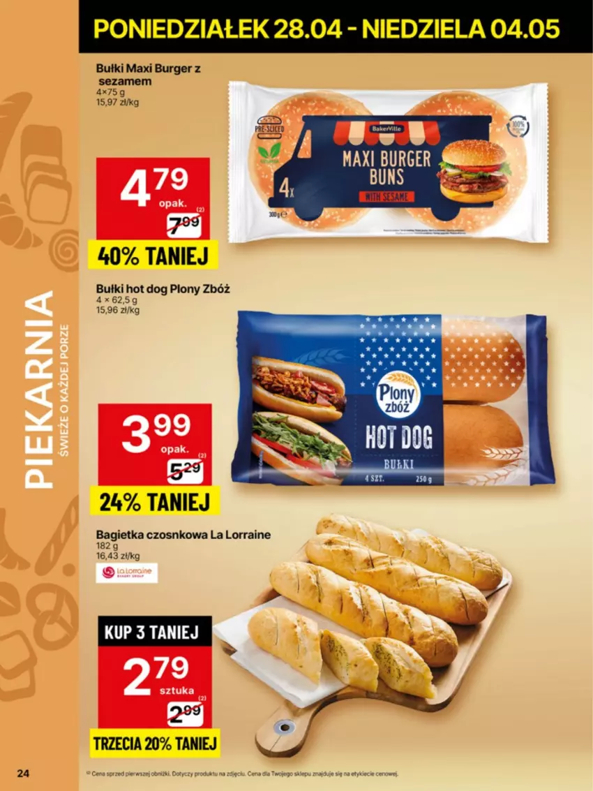 Gazetka promocyjna Delikatesy Centrum - Franczyza DC18 Poniedziałek - ważna 28.04 do 04.05.2025 - strona 24 - produkty: Bagietka, Bagietka czosnkowa, Burger, Hot dog, Sezam