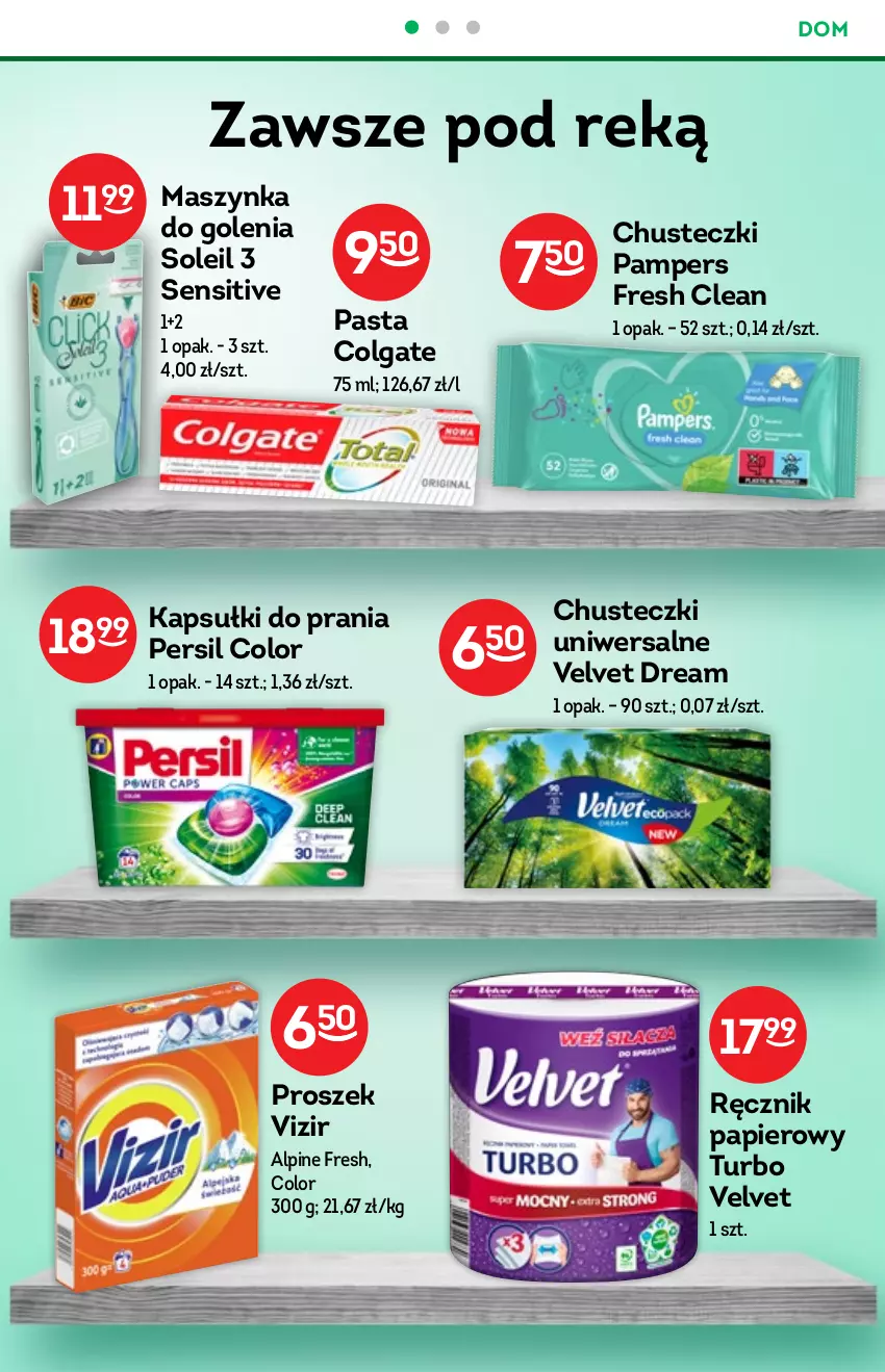 Gazetka promocyjna Żabka - ważna 24.11 do 30.12.2021 - strona 46 - produkty: Chusteczki, Colgate, Kapsułki do prania, LG, Maszynka, Maszynka do golenia, Pampers, Papier, Persil, Ręcznik, Szynka, Velvet, Vizir