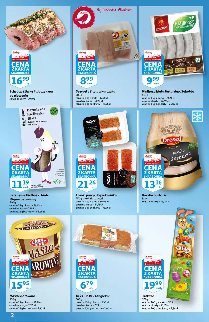 Gazetka promocyjna Auchan - Skarbonka #12 - ważna 25.03 do 03.04.2021 - strona 2 - produkty: Fa, Kaczka, Kiełbasa, Kiełbasa biała, Kiełbaski białe, Kurczak, Masło, Masło klarowane, Piec, Piekarnik, Por, Sok, Sokołów