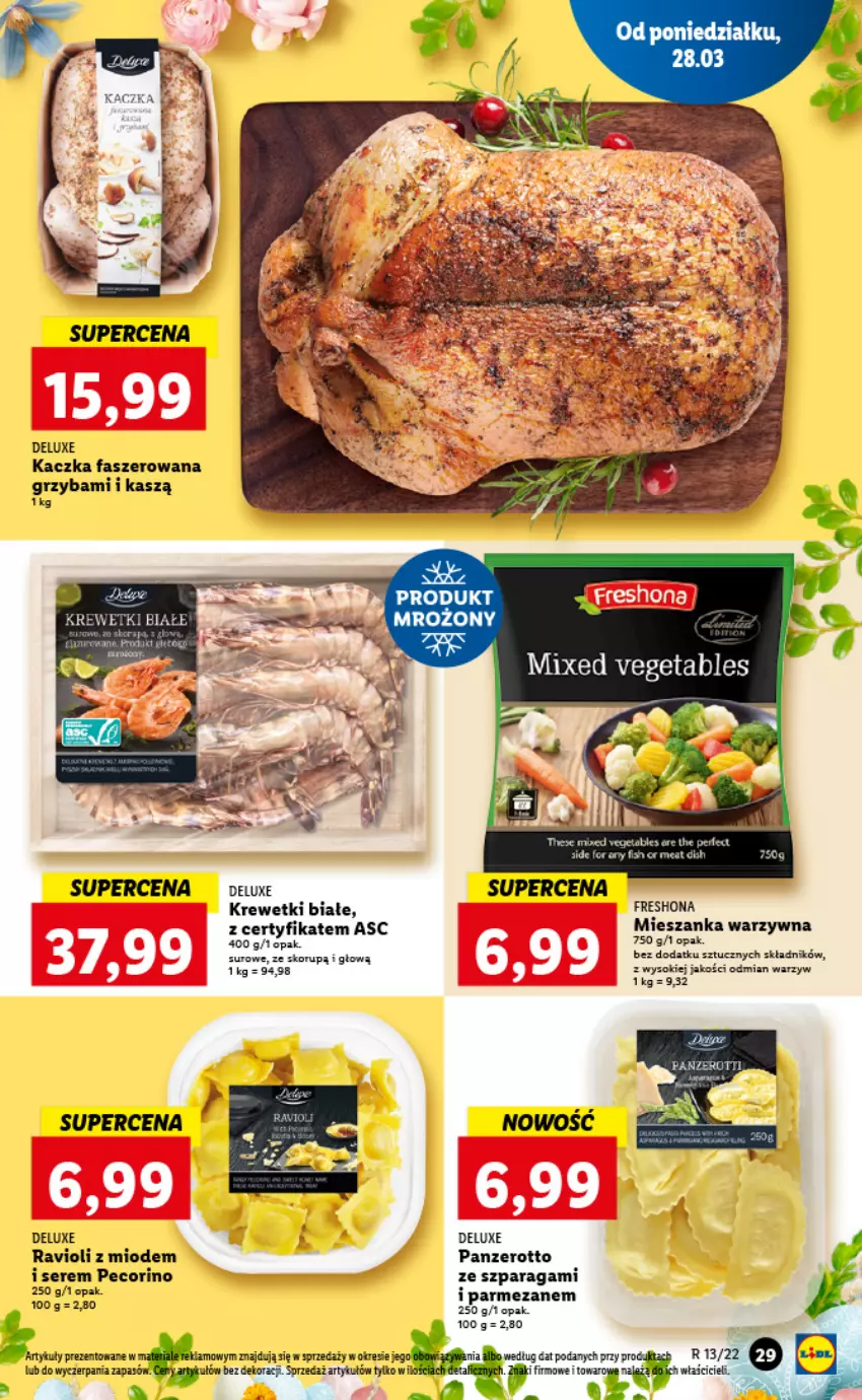 Gazetka promocyjna Lidl - GAZETKA - ważna 28.03 do 30.03.2022 - strona 29 - produkty: Fa, Kaczka, Kaczka faszerowana, Krewetki, Mieszanka warzyw, Parmezan, Pecorino, Ser