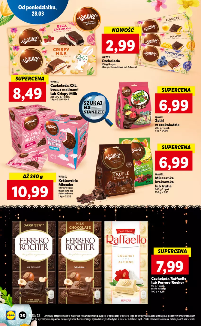 Gazetka promocyjna Lidl - GAZETKA - ważna 28.03 do 30.03.2022 - strona 36 - produkty: Czekolada, Fa, Ferrero, Ferrero Rocher, Mango, Mleczko, Raffaello, Wawel