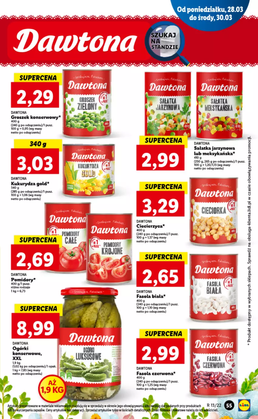 Gazetka promocyjna Lidl - GAZETKA - ważna 28.03 do 30.03.2022 - strona 55 - produkty: Cieciorka, Dawtona, Fa, Fasola, Kukurydza, Orka, Sałat, Sałatka, Ser