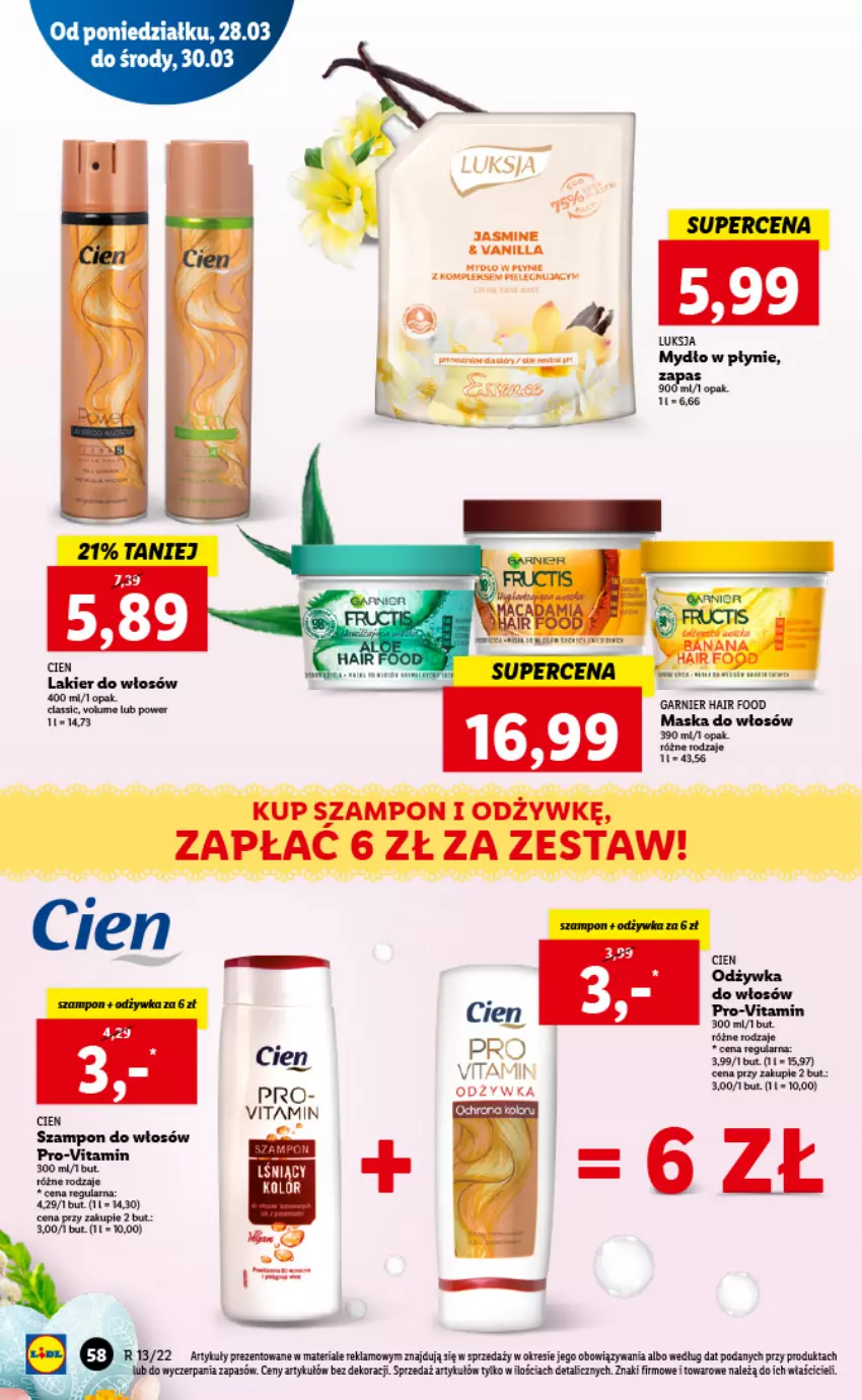 Gazetka promocyjna Lidl - GAZETKA - ważna 28.03 do 30.03.2022 - strona 58 - produkty: Garnier, Maska, Maska do włosów, Mydło, Mydło w płynie, Odżywka, Szampon