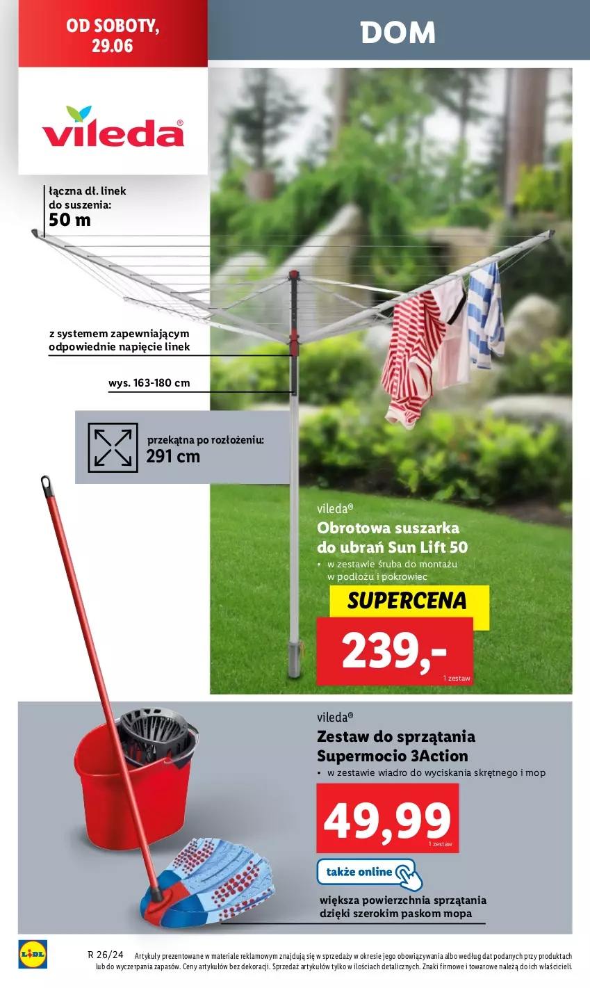 Gazetka promocyjna Lidl - GAZETKA - ważna 24.06 do 29.06.2024 - strona 40 - produkty: Mop, Pokrowiec, Suszarka, Suszarka do ubrań, Vileda, Wiadro