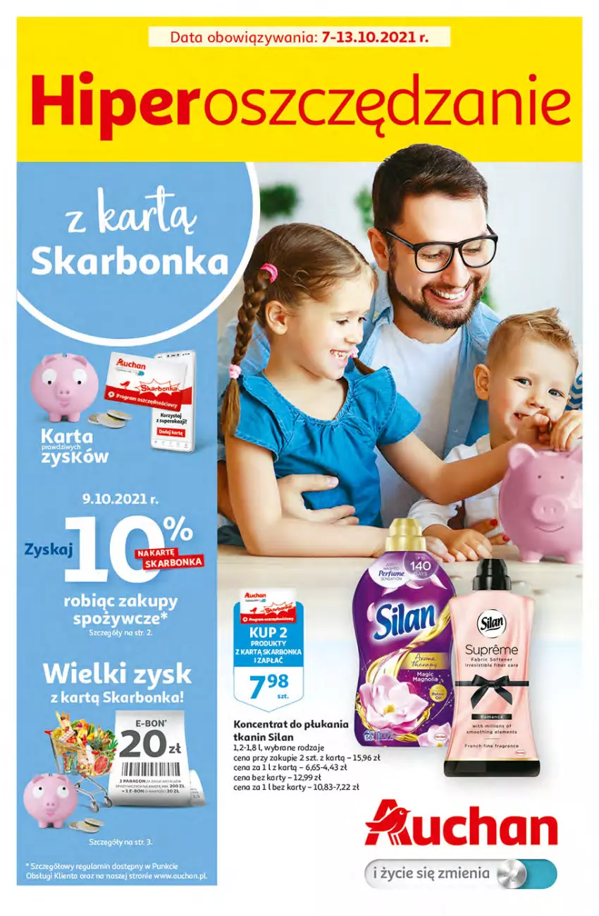 Gazetka promocyjna Auchan - Hiperoszczędzanie z kartą Skarbonka Hipermarkety - ważna 07.10 do 13.10.2021 - strona 1 - produkty: Brie, Fa, Gra, Lion, Silan