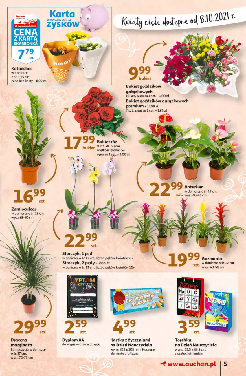 Gazetka promocyjna Auchan - Hiperoszczędzanie z kartą Skarbonka Hipermarkety - ważna 07.10 do 13.10.2021 - strona 5 - produkty: Bukiet, Gin, Gra, Kalanchoe, Storczyk, Torebka